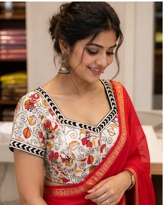 White Blouse with Kantha work - View 3
