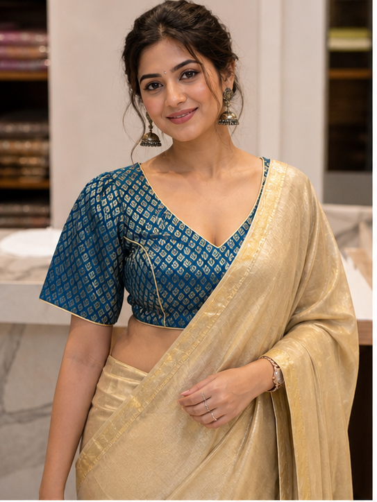 Royal Teal Brocade Elegance Blouse