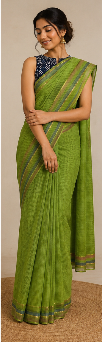 MANGALGIRI 6 LINE ZARI BORDER COTTON SAREE