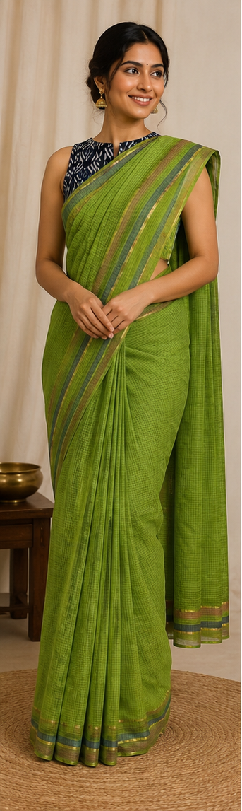 MANGALGIRI 6 LINE ZARI BORDER COTTON SAREE - View 2