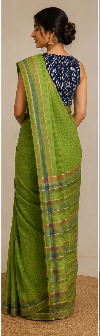 MANGALGIRI 6 LINE ZARI BORDER COTTON SAREE - View 3
