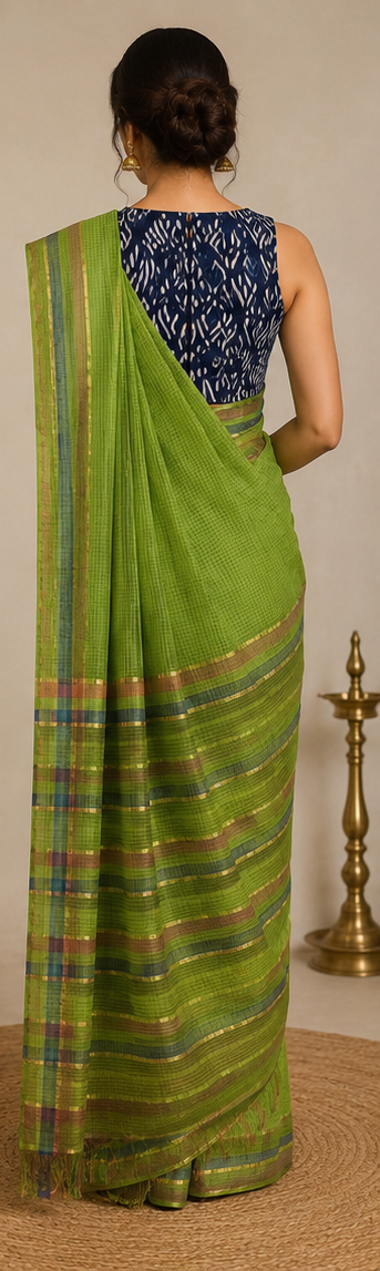 MANGALGIRI 6 LINE ZARI BORDER COTTON SAREE - View 4