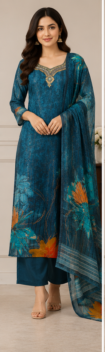 Hand Embroidery Kurti pant 3pc Set