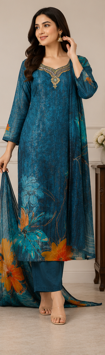 Hand Embroidery Kurti pant 3pc Set - View 4