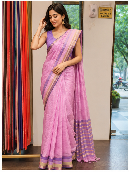 MANGALGIRI SEMI SILK MULTI LAYERED BORDER SAREE