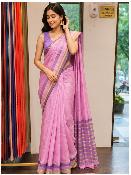 MANGALGIRI SEMI SILK MULTI LAYERED BORDER SAREE - View 2