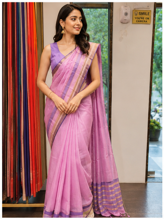 MANGALGIRI SEMI SILK MULTI LAYERED BORDER SAREE - View 3
