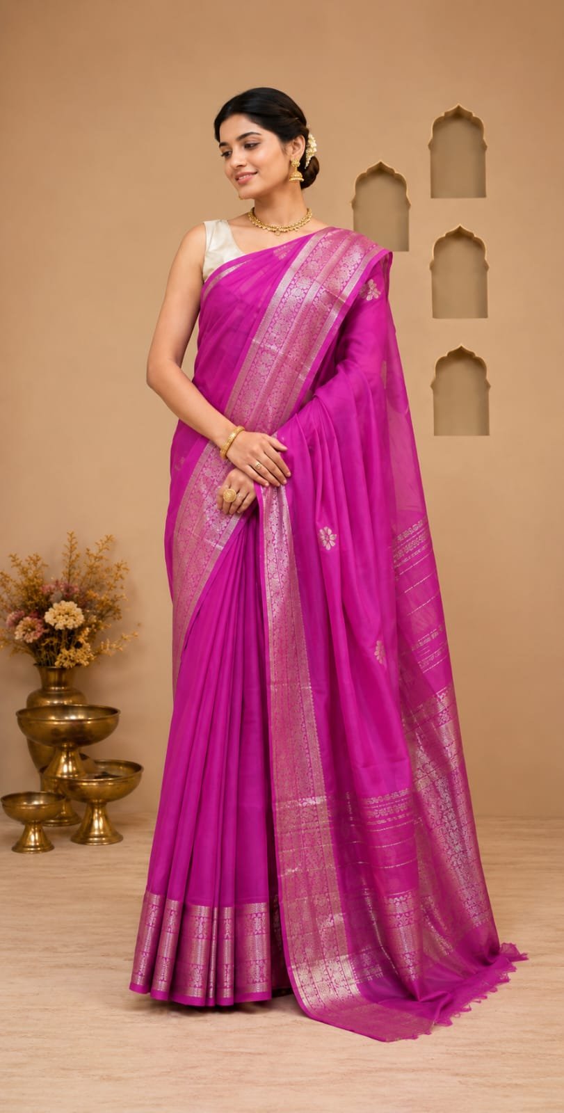 MANGALGIRI SILK KANCHI BORDER BUTTA SAREE - View 2