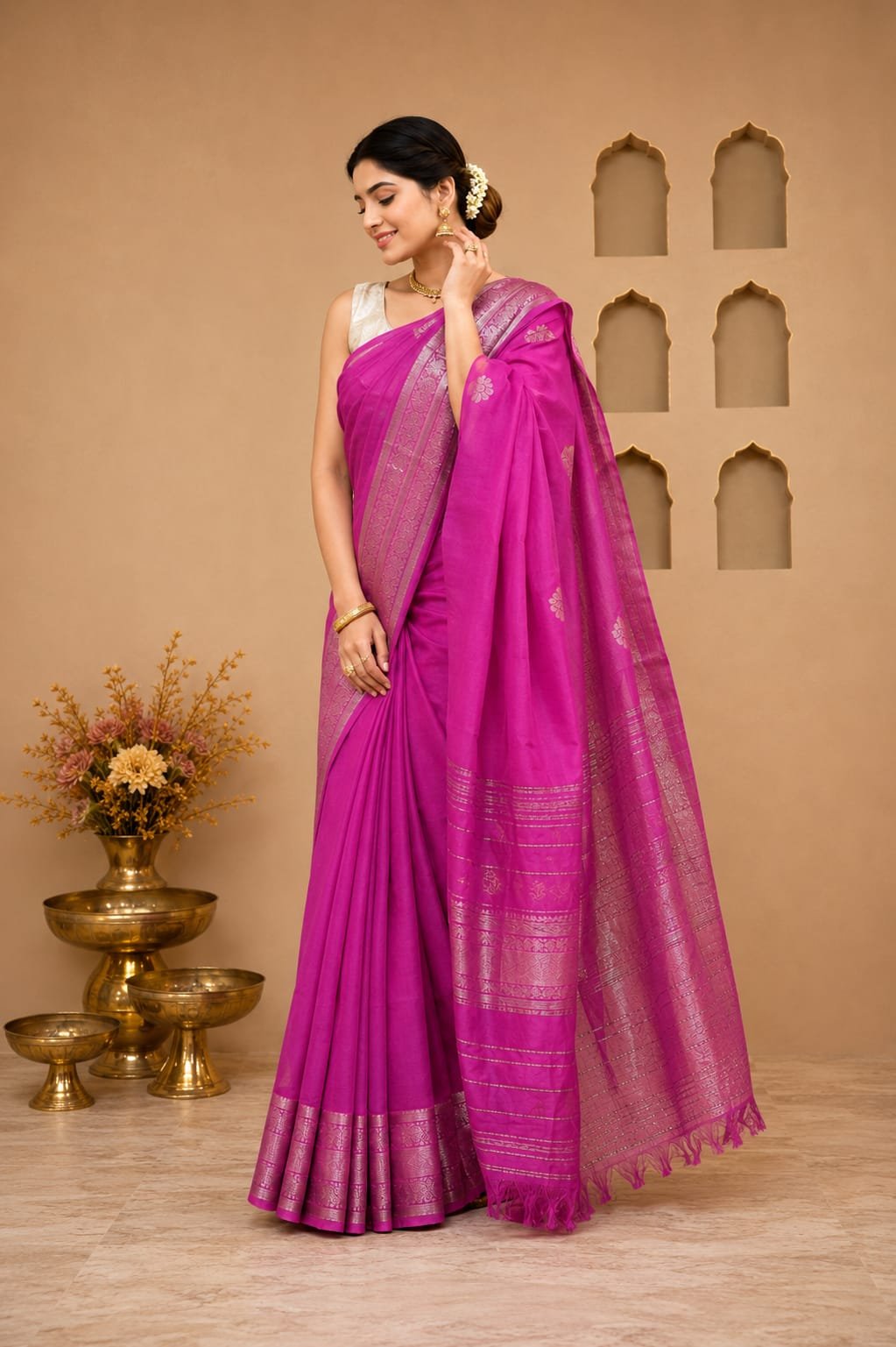 MANGALGIRI SILK KANCHI BORDER BUTTA SAREE - View 3