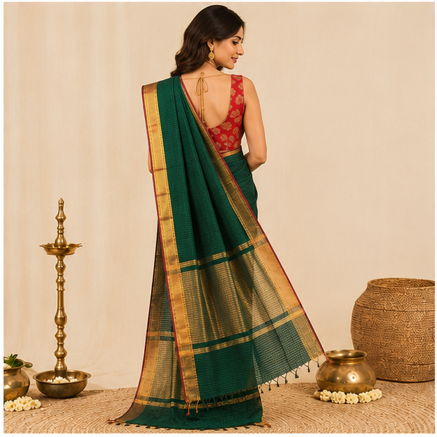 MANGALGIRI NIZAM BORDER MISSING CHECK COTTON SAREE