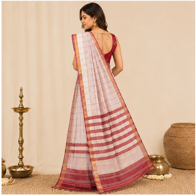 COTTON LINE MISSING CHECK SAREE - View 2