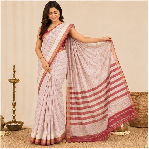 COTTON LINE MISSING CHECK SAREE - View 3