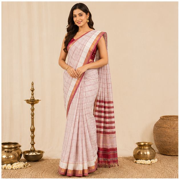 COTTON LINE MISSING CHECK SAREE - View 4