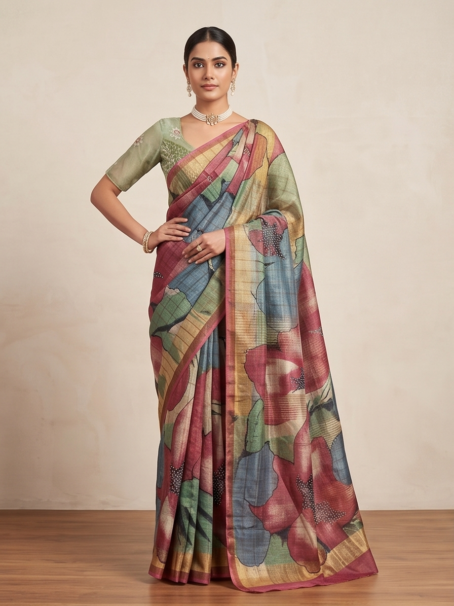 TUSSAR SAREE WITH HANDWORK