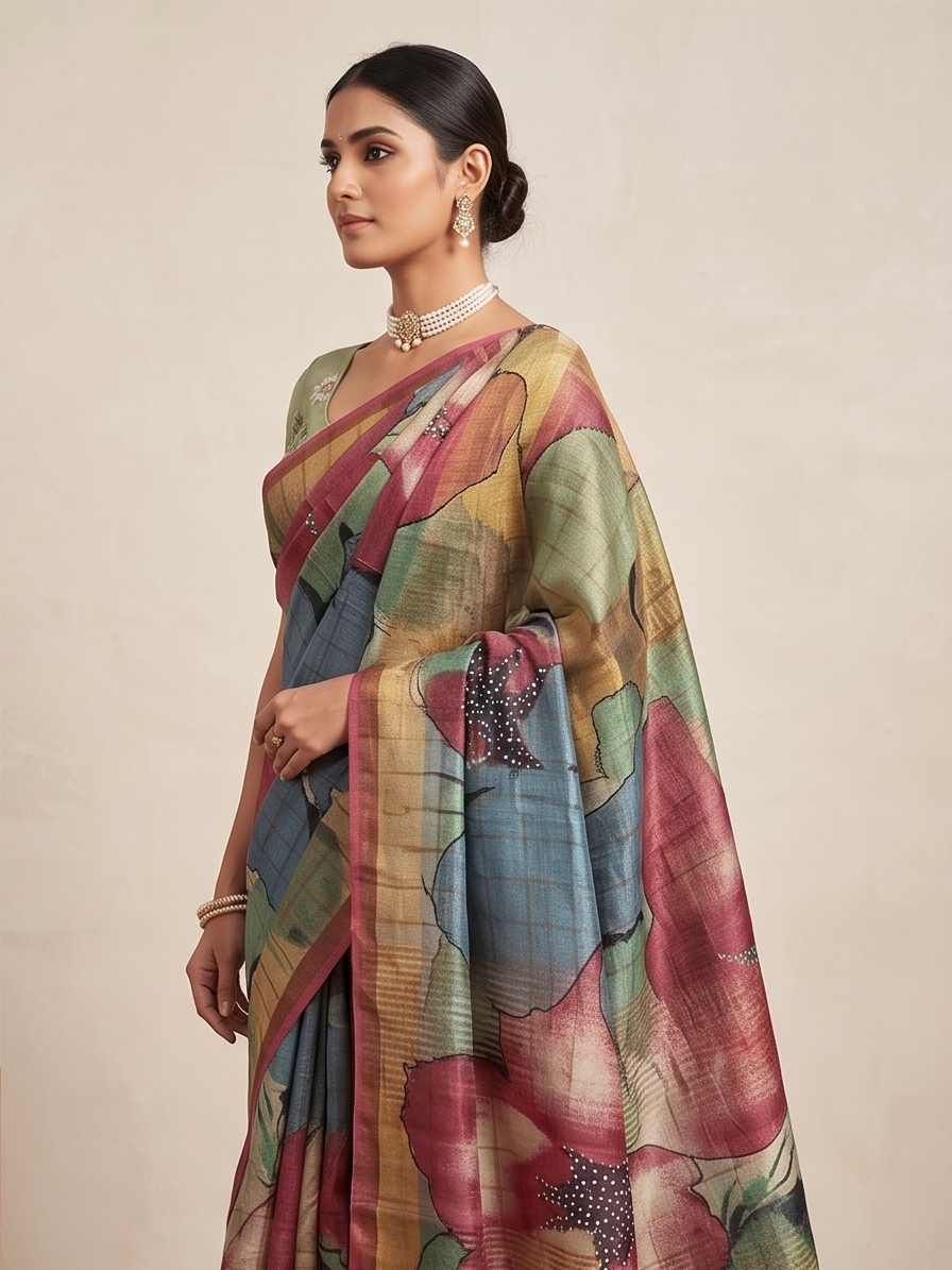 TUSSAR SAREE WITH HANDWORK - View 2