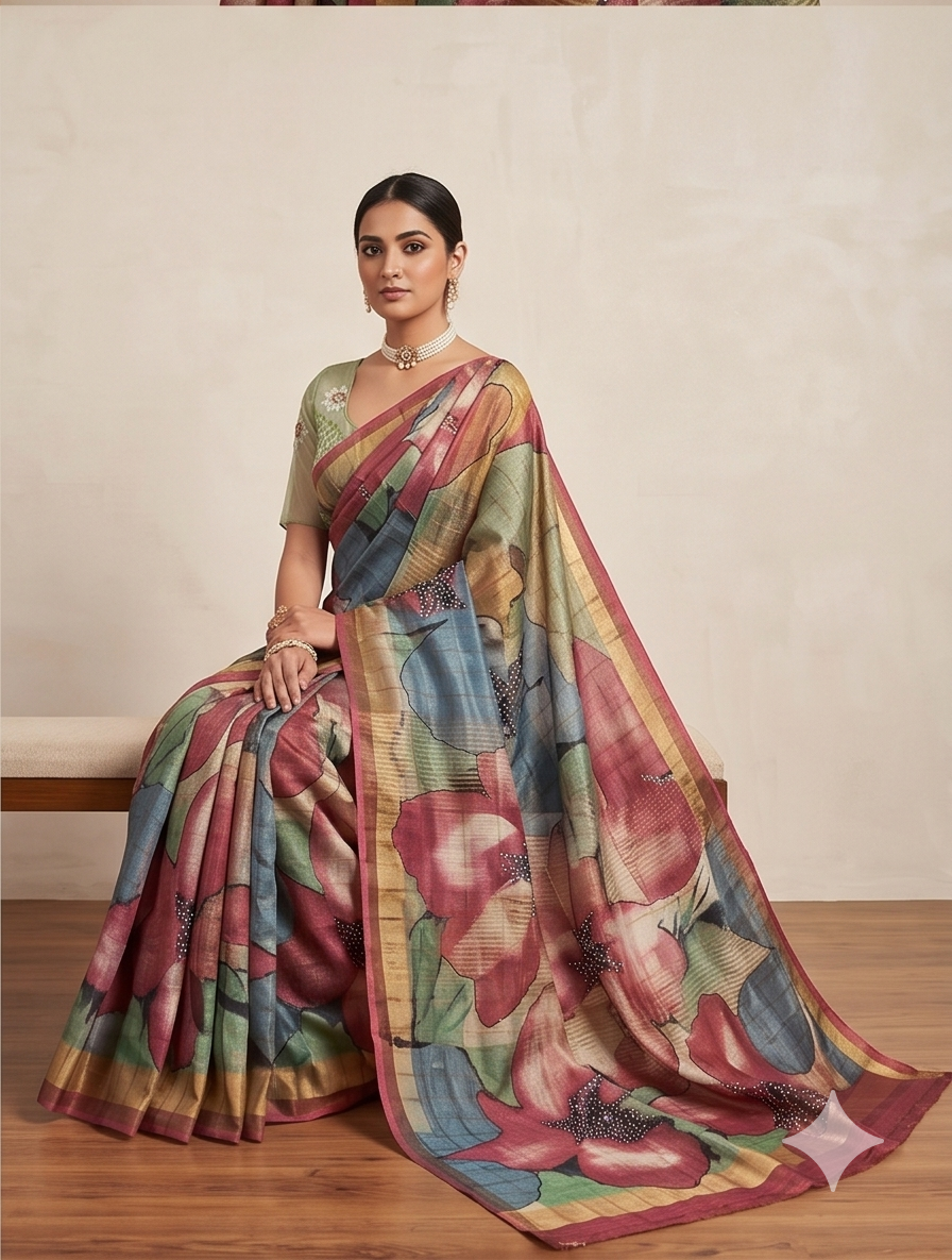 TUSSAR SAREE WITH HANDWORK - View 4