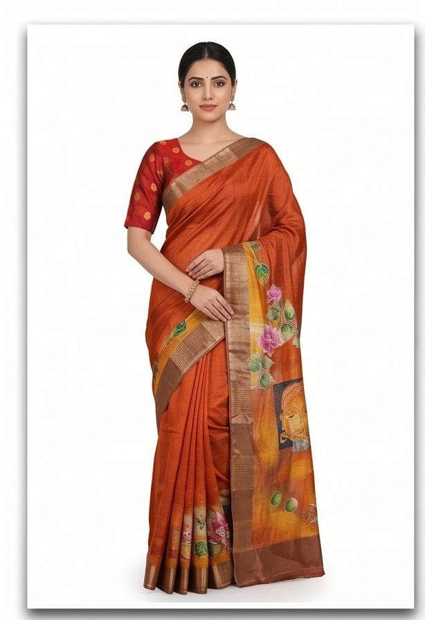 TUSSAR SAREE WITH HANDWORK