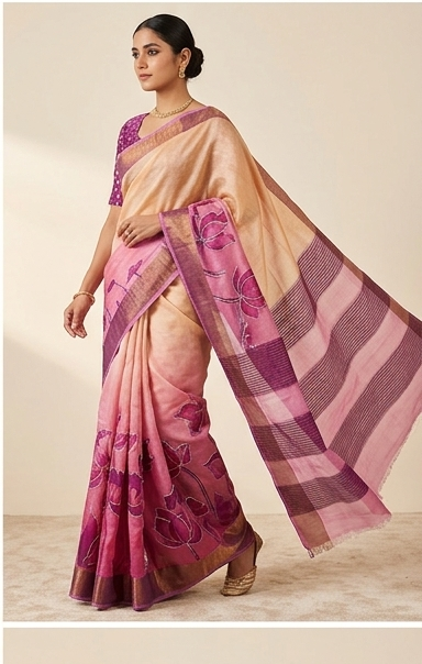 TUSSAR SAREE WITH HANDWORK - View 2