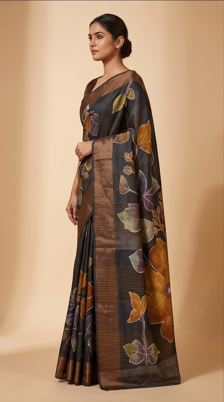 TUSSAR SAREE WITH HANDWORK - View 2