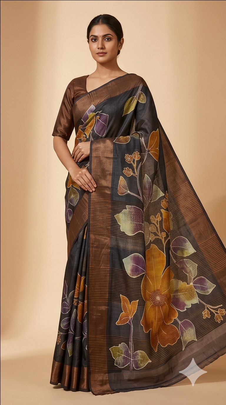 TUSSAR SAREE WITH HANDWORK - View 3