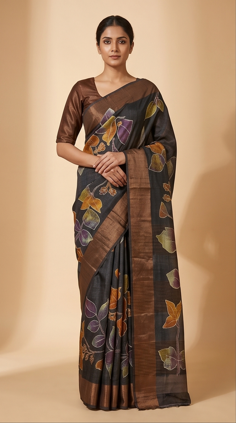 TUSSAR SAREE WITH HANDWORK - View 4