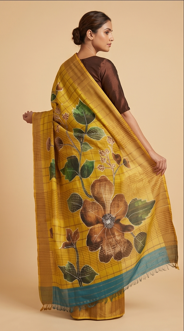 TUSSAR SAREE WITH HANDWORK - View 2