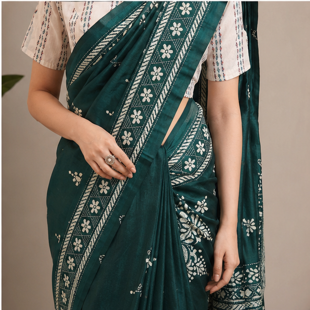 BANGALORE SILK HANDCRAFTED KANTHA WORK SAREE - View 2