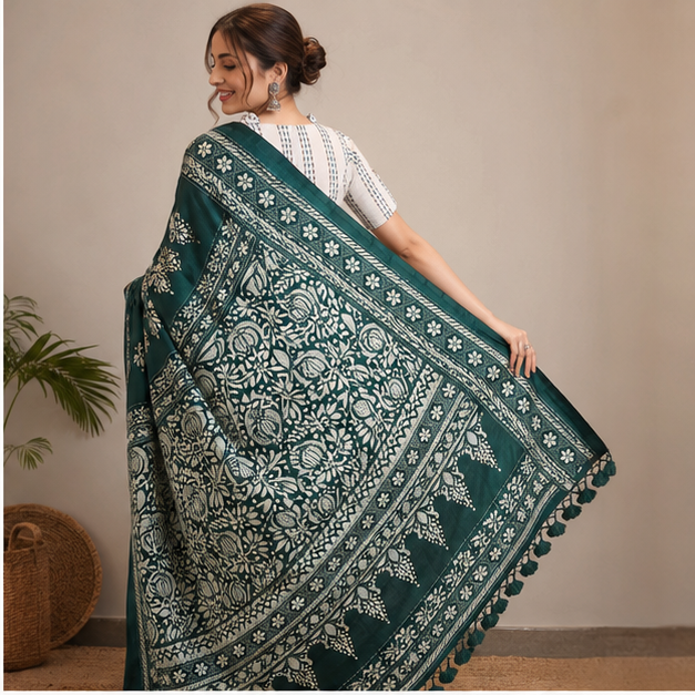 BANGALORE SILK HANDCRAFTED KANTHA WORK SAREE - View 4