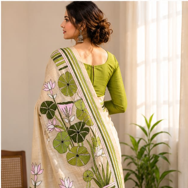 GACHI TUSSAR HAND CRAFTED KAANTHA WORK SAREE