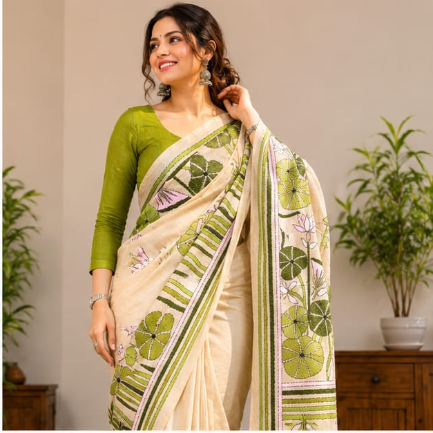 GACHI TUSSAR HAND CRAFTED KAANTHA WORK SAREE - View 3