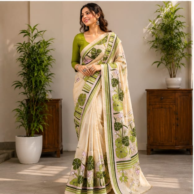 GACHI TUSSAR HAND CRAFTED KAANTHA WORK SAREE - View 4