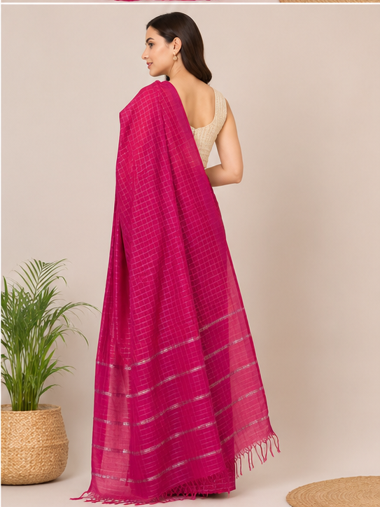 MANGALGIRI ZARI CHECK SAREE - View 2