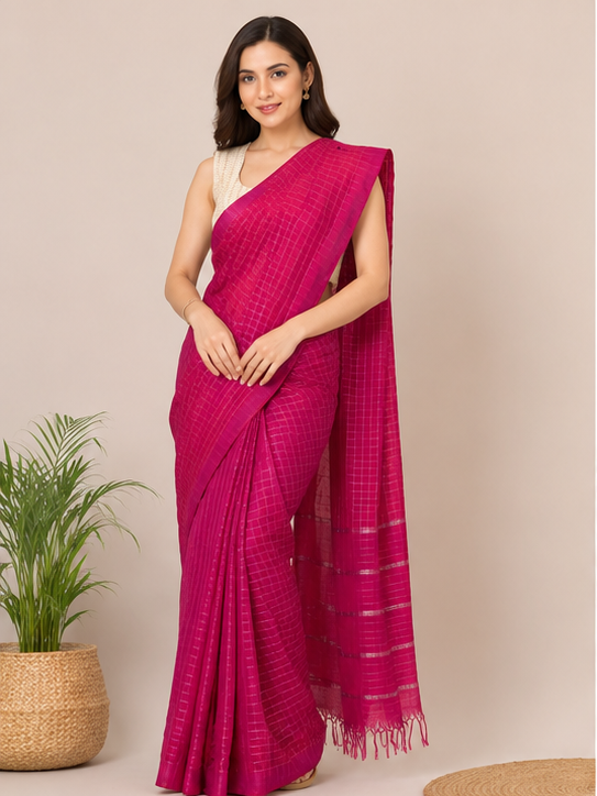 MANGALGIRI ZARI CHECK SAREE - View 3
