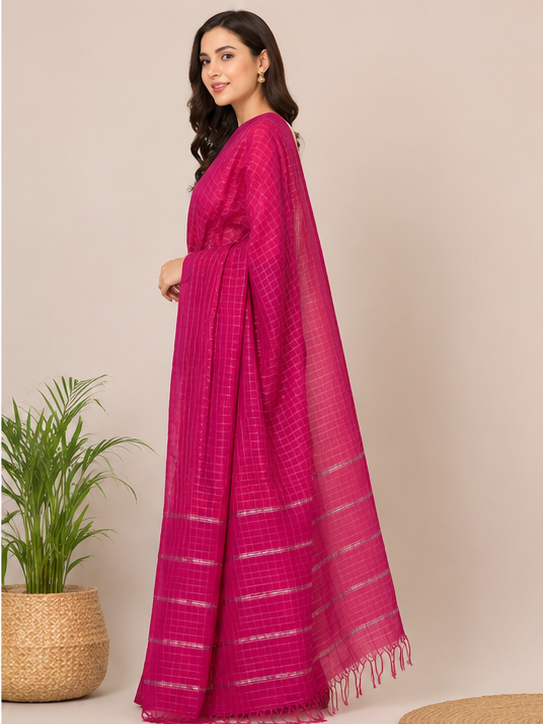 MANGALGIRI ZARI CHECK SAREE - View 4