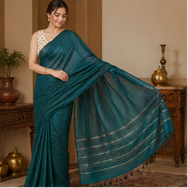 MANGALGIRI ZARI CHECK SAREE - View 5