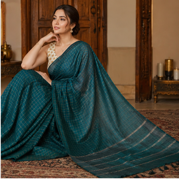 MANGALGIRI ZARI CHECK SAREE - View 6