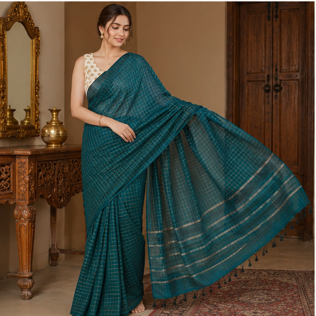 MANGALGIRI ZARI CHECK SAREE - View 7