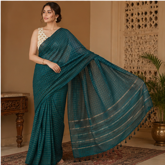 MANGALGIRI ZARI CHECK SAREE - View 8