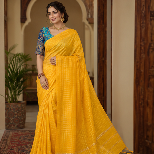 MANGALGIRI ZARI CHECK SAREE - View 9