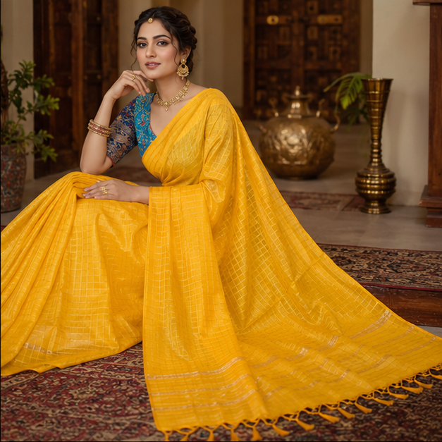 MANGALGIRI ZARI CHECK SAREE - View 10