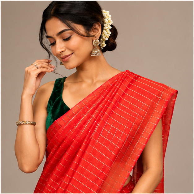 MANGALGIRI ZARI CHECK SAREE - View 13