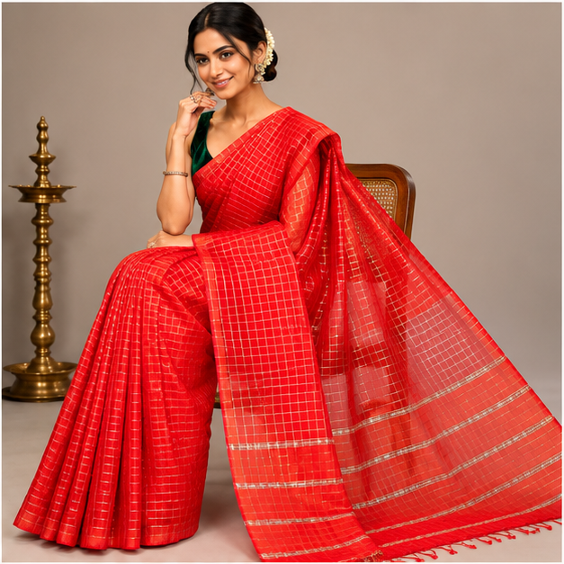MANGALGIRI ZARI CHECK SAREE - View 14