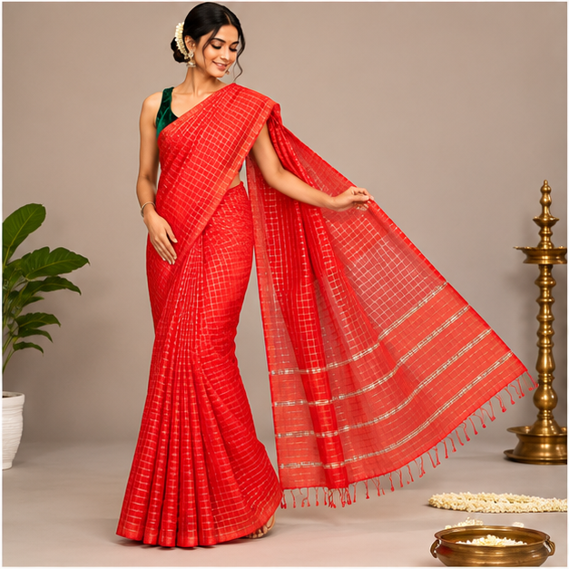 MANGALGIRI ZARI CHECK SAREE - View 15