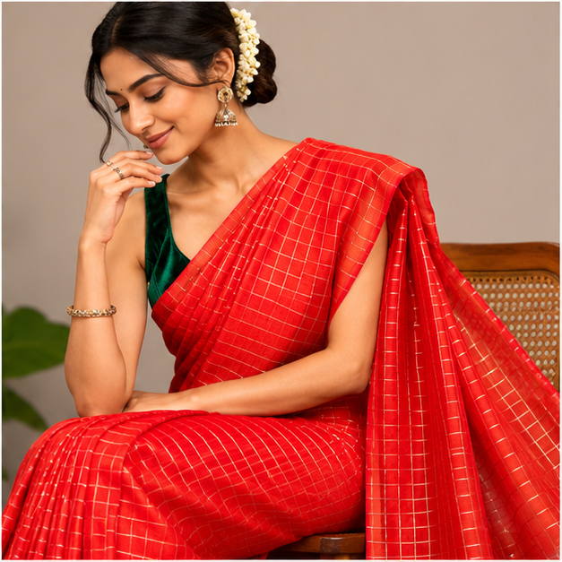 MANGALGIRI ZARI CHECK SAREE - View 16