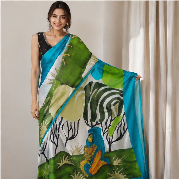 Hand Painted Pure Silk Saree - View 2