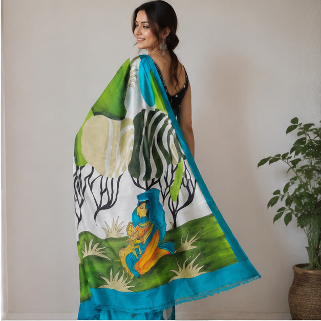 Hand Painted Pure Silk Saree - View 4