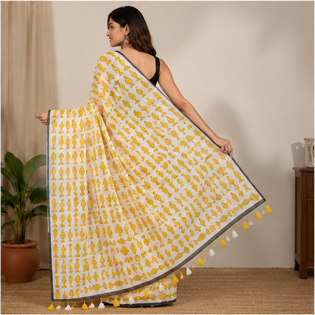 MOL PRINT COTTON SAREE - View 3
