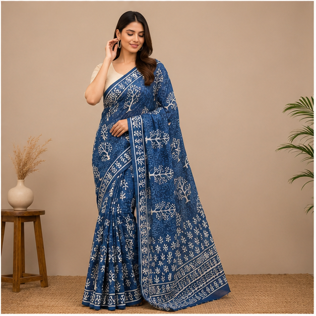 JAIPUR HANDBLOCK COTTON SAREE - View 3