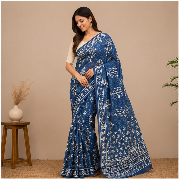 JAIPUR HANDBLOCK COTTON SAREE - View 4