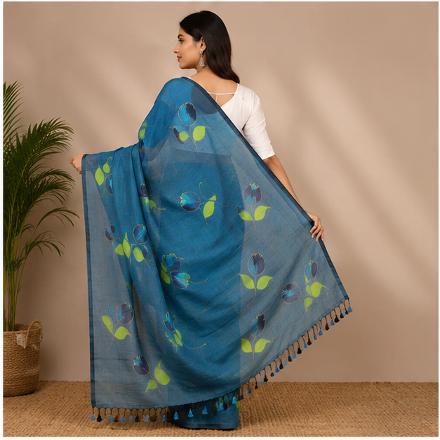 MOL HAND PRINT COTTON SAREE - View 2